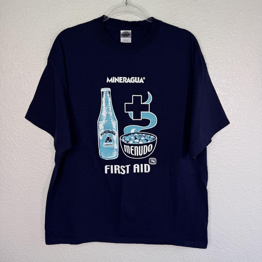 Vintage Mineragua Shirt Mens XL Menudo First Aid Jarritos Graphic Tee Blue Delta
